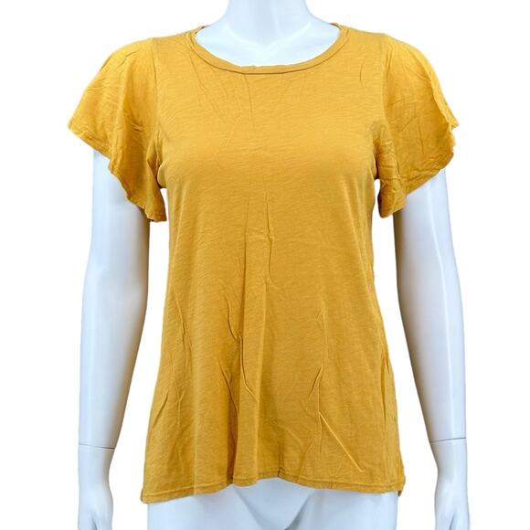 T La Anthropologie Top Women Small Gold Short Flutter Sleeve Cotton Modal Summer - Picture 1 of 9